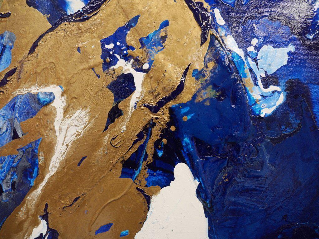 Blue and Gold Abstract Glitz Painting 140cm x 100cm - Modern Wall Art for Living Room, Bedroom & Office Decor