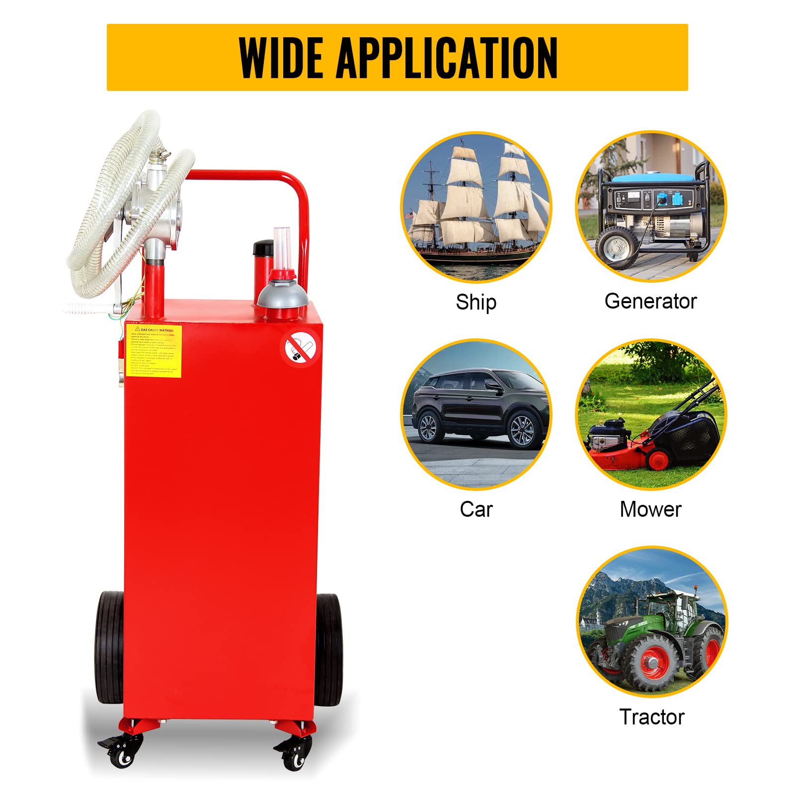 30 Gallon Portable Gas Caddy with Pump - 4 Wheel Rolling Fuel Storage Tank for Gasoline & Diesel - Heavy Duty Rubber Wheels for Cars, Lawn Mowers, ATVs, Boats, Motorcycles (Red) - Ideal for Garage, Farm, Construction Sites & Outdoor Equipment Fueling