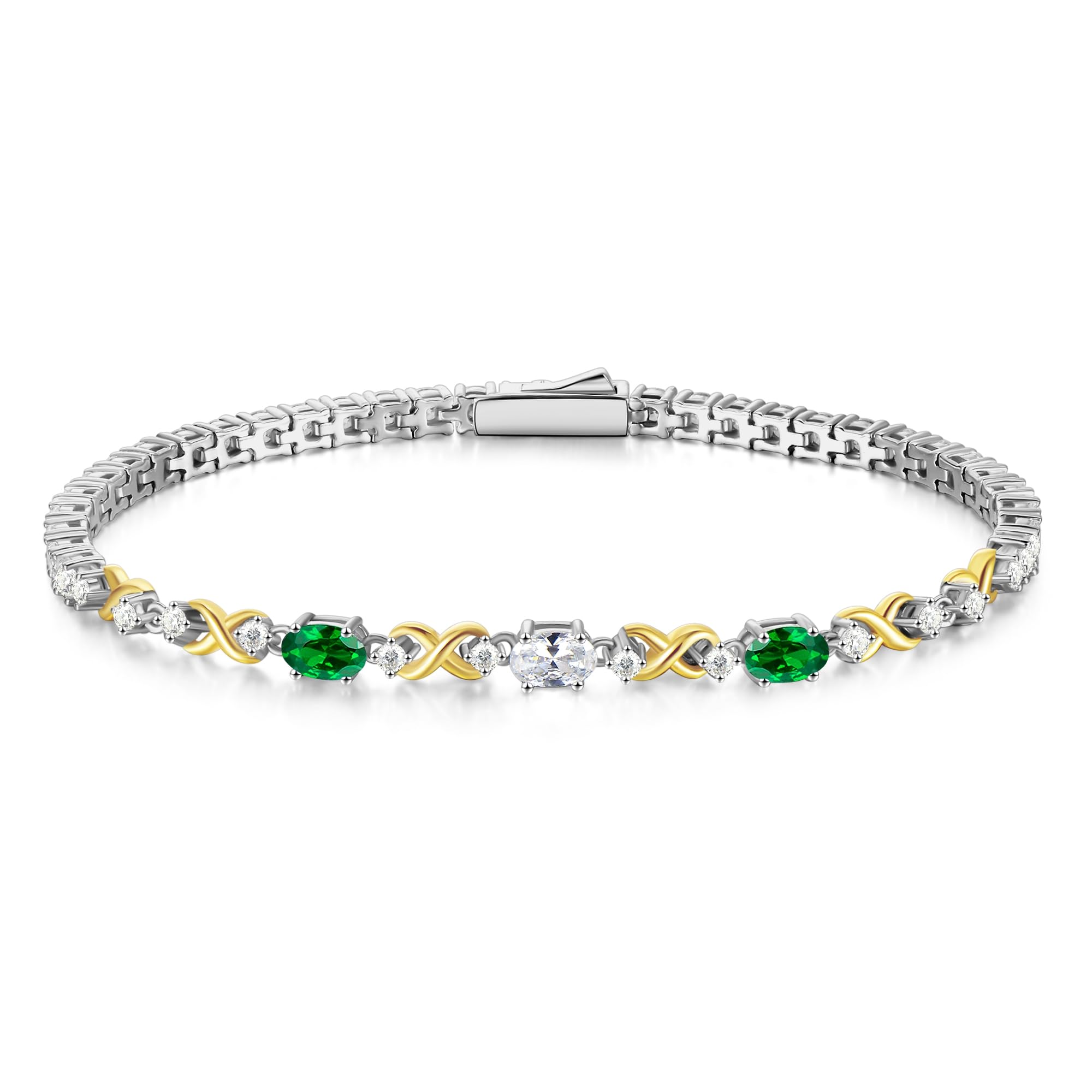 FANCIME Sterling Silver Double Birthstone Tennis Bracelet for Women - Personalized Anniversary & Birthday Jewelry Gift (7.28 Inch) - Perfect for Special Occasions, Date Nights & Everyday Elegance
