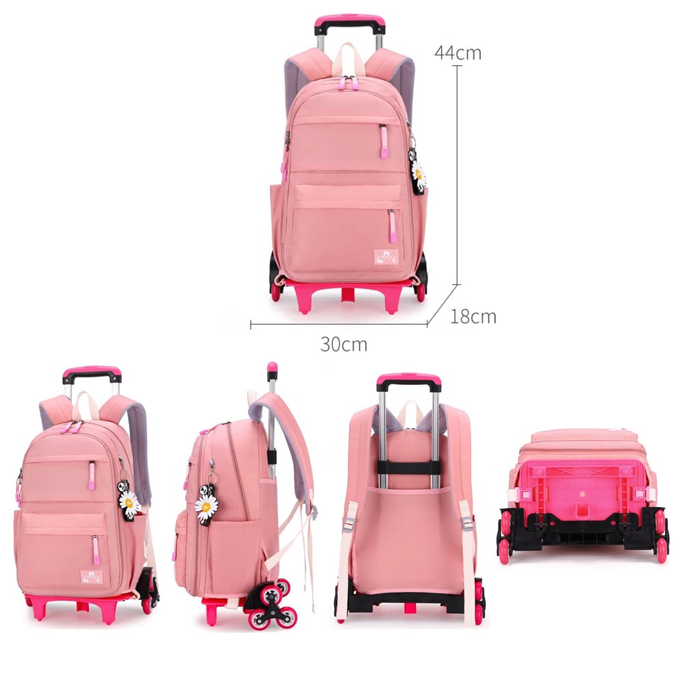 Rolling Backpack for Kids - Lightweight Wheeled School Backpack with Handle, Pink Travel Trolley Bag for Boys & Girls - Perfect for School, Travel, and Daily Commute