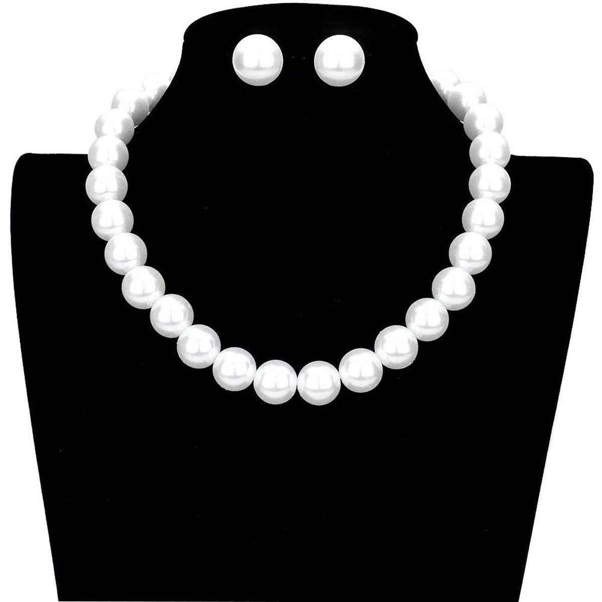 12MM Pearl Necklace and Earring Set - Elegant White Cultured Pearl Jewelry for Women | Perfect for Weddings, Parties & Formal Occasions