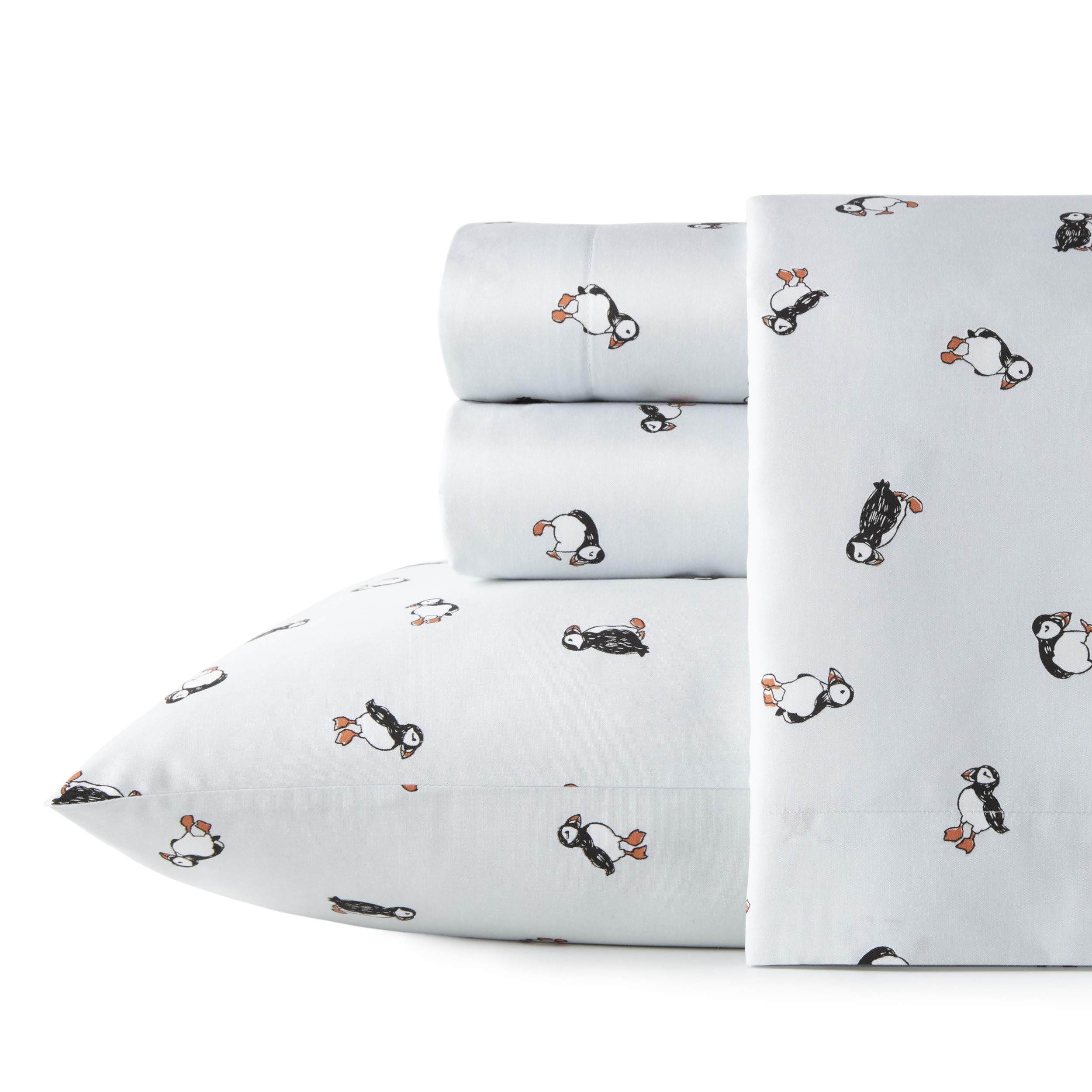 Poppy & Fritz Twin Sheets - 100% Cotton Percale Bedding Set | Crisp & Cool Breathable Bed Sheets | Puffin Paradise Print | Perfect for Kids' Rooms, Guest Beds & Dorm Essentials (Twin Size)