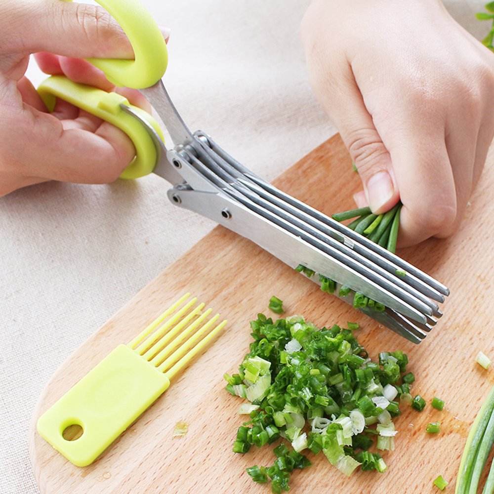 2-Pack Stainless Steel Herb Scissors - 5-Blade Kitchen Shears with Brush | Heavy Duty for Cooking & Gardening