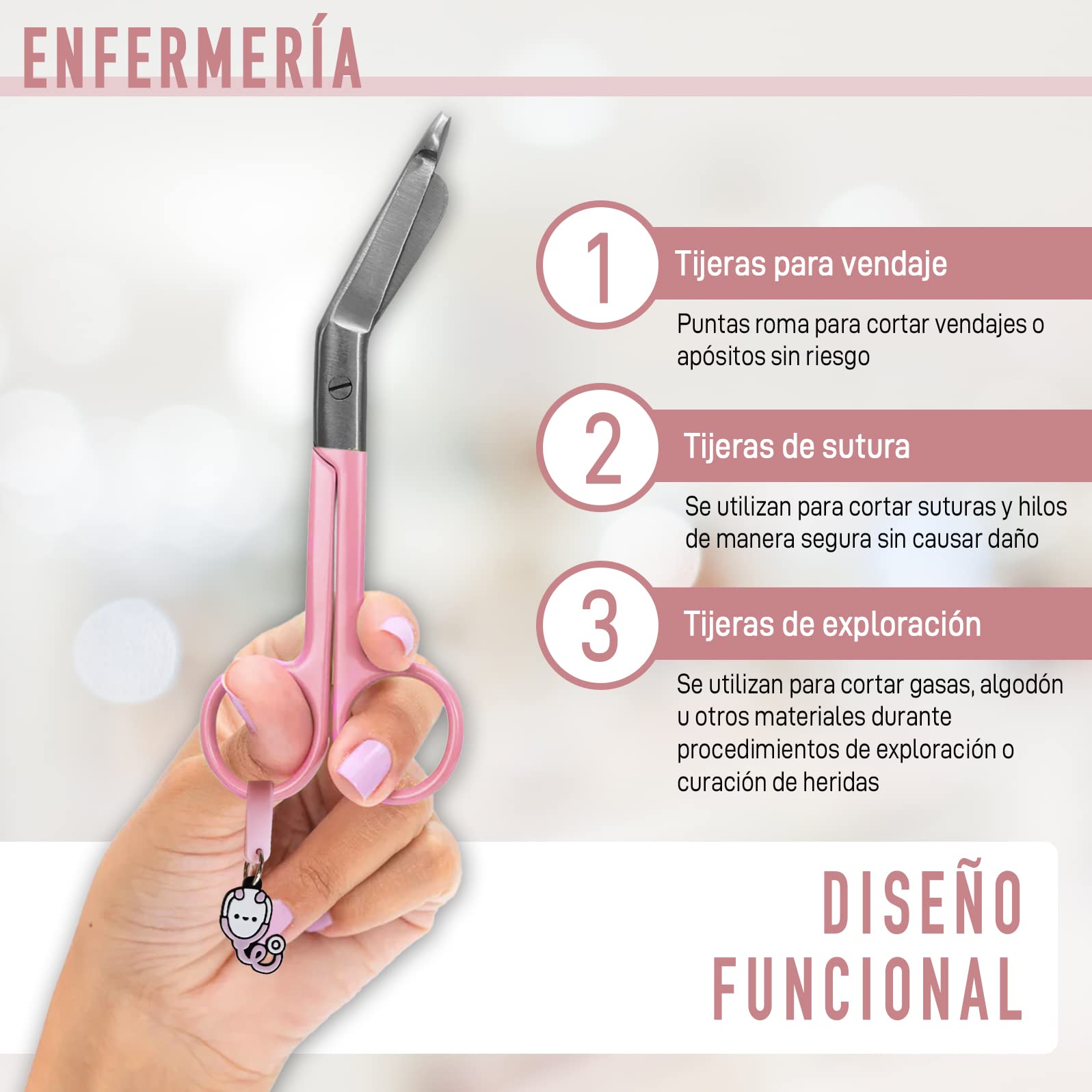 Premium Stainless Steel Nursing Scissors - Blunt Tip Medical Scissors with Keyring (Pink) - Ideal for First Aid Kits, Nursing Students & Home Healthcare