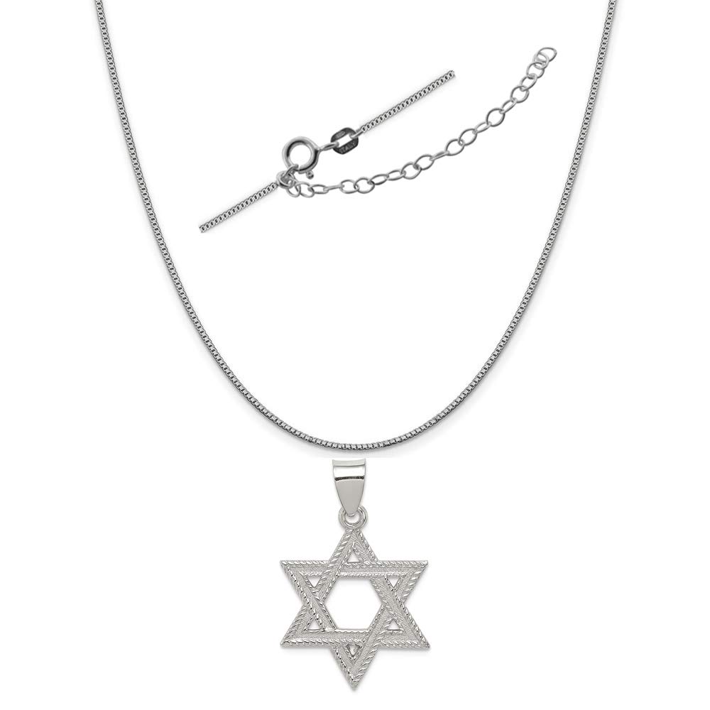 Sterling Silver Adjustable Star of David Charm Necklace with 18