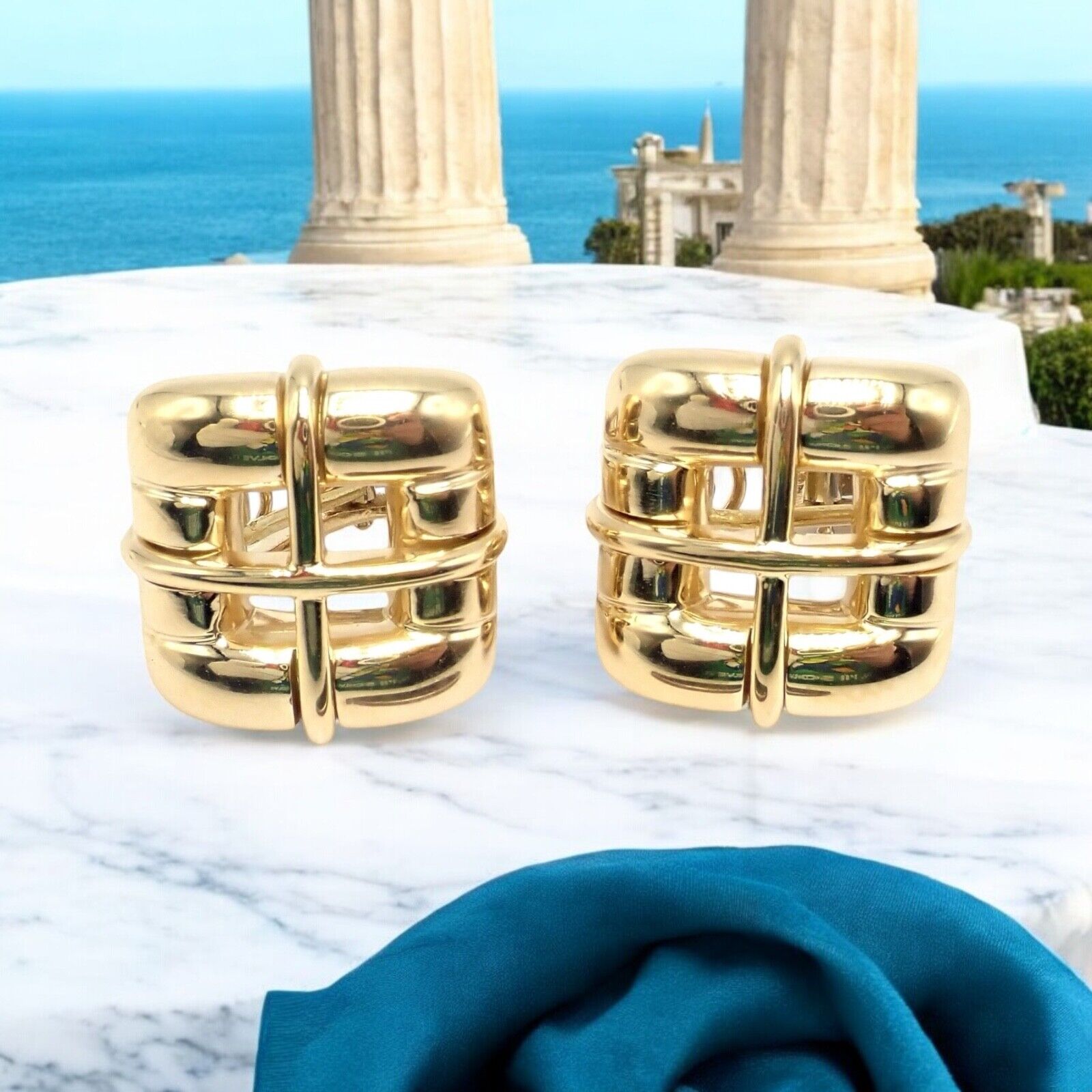 Vintage Tiffany & Co 18k Yellow Gold Square Window Biscayne Earrings - Authentic 2001 Collection | Luxury Jewelry for Women | Perfect for Weddings, Anniversaries & Special Occasions