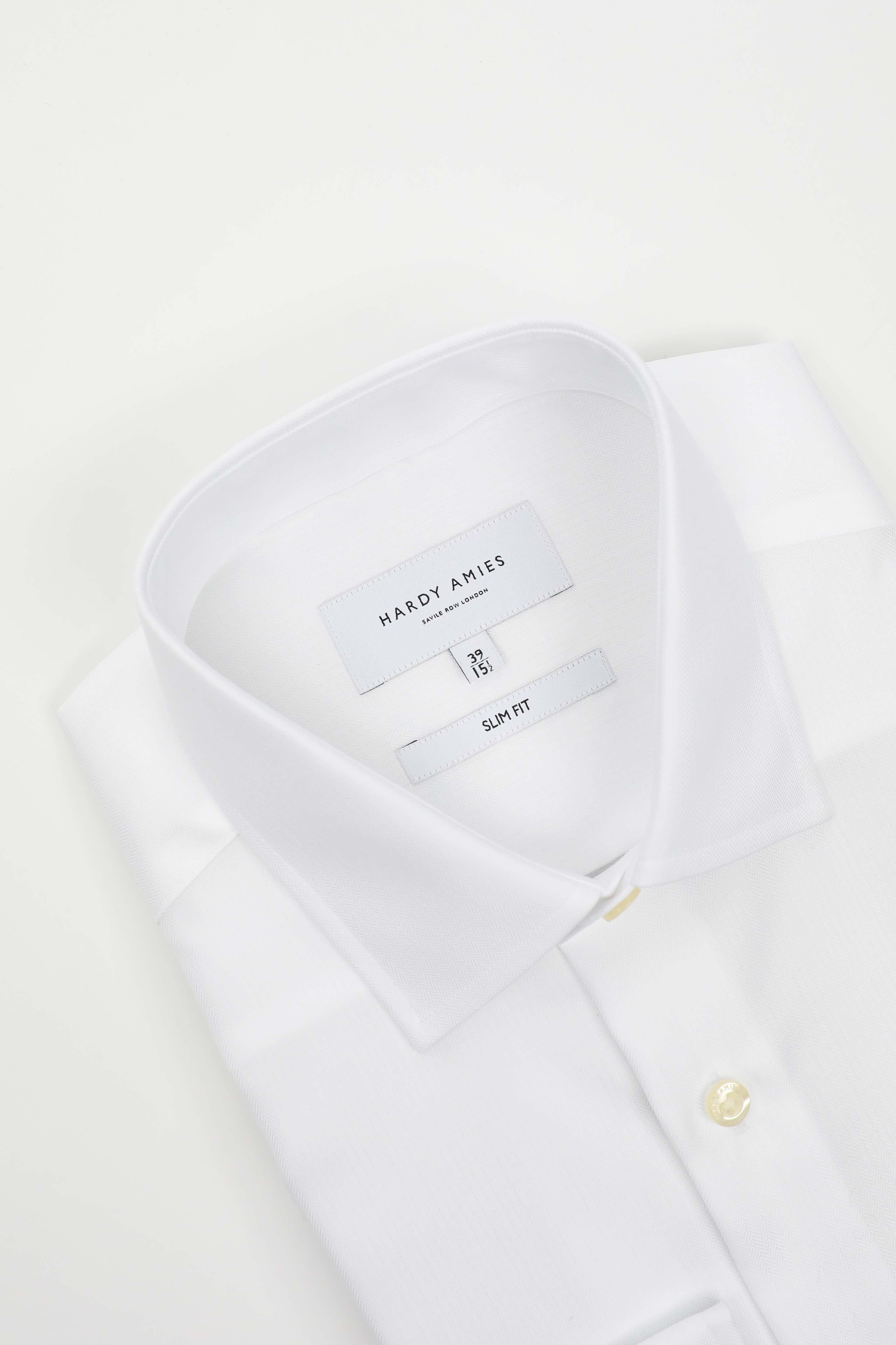 Premium Slim Fit White Herringbone Business Shirt for Men - Formal Office Wear & Professional Dress Shirts for Work, Interviews & Special Occasions