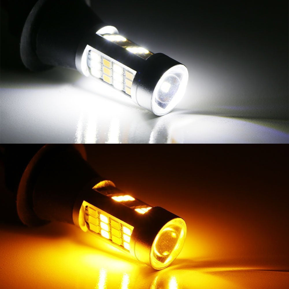2-Pack 42 SMD 7440 Switchback LED Bulbs - White/Amber Dual Color for Daytime Running Lights & Turn Signals - Perfect for Cars, Trucks, SUVs & Motorcycles