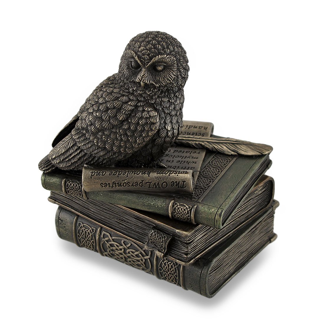 Veronese Design Bronzed Owl Perched on Books Trinket Box - Handcrafted Stash Box Statue for Home Decor, Book Lover Gift & Jewelry Storage
