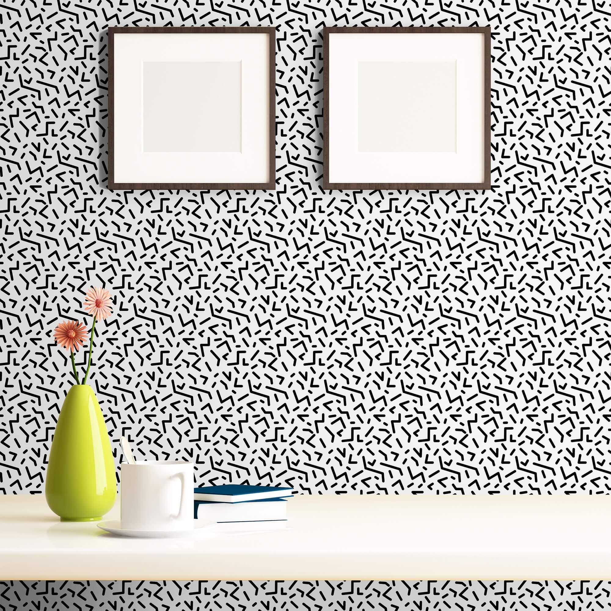 Black and White Textured Geometric Peel and Stick Removable Wallpaper 6890 - Self-Adhesive Wall Decor for Bedroom, Living Room, Office & Nursery - Easy to Install & Remove