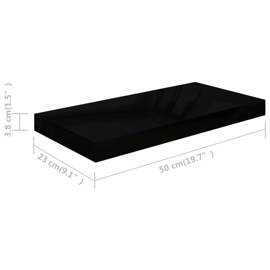 Floating Shelves Wall Mounted - Modern Decorative Wall Shelves for Bedroom & Living Room - High Gloss Black MDF Floating Shelf 19.7