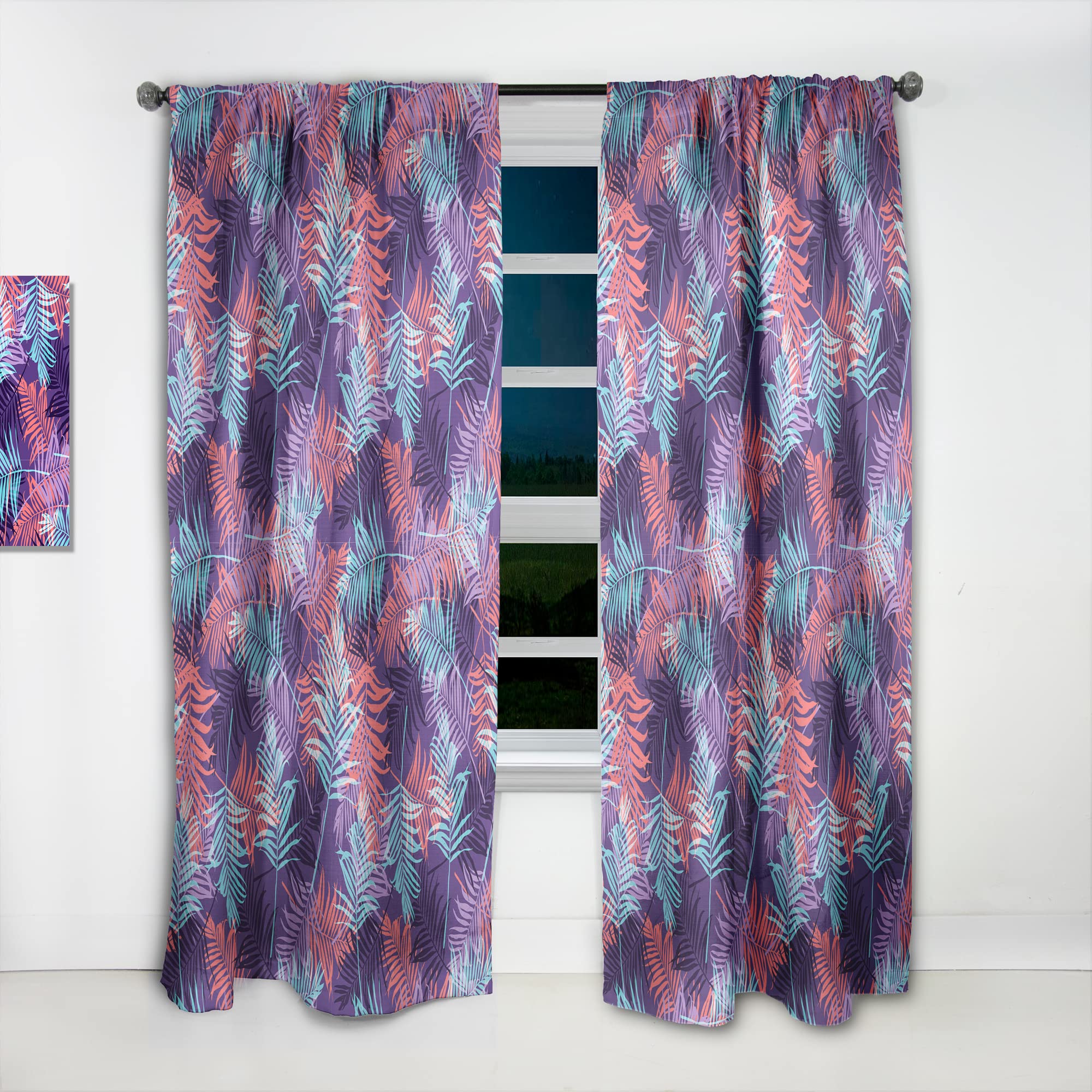 Tropical Palm Leaves Blackout Curtains 52x120 Inch - Thermal Insulated Single Panel for Bedroom & Living Room - Modern Home Decor for Tropical & Coastal Style Rooms