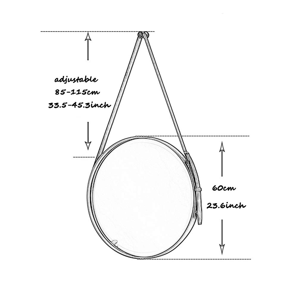 Black Round Wall Mirror with Leather Strap - Modern Hanging Decor for Bedroom, Bathroom & Living Room - Perfect for Vanity, Entryway & Home Styling