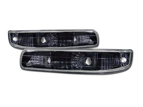 1999-2002 Chevy Silverado & 2000-2006 Chevy Suburban/Tahoe Euro Black Clear Signal Bumper Lights - Replacement LED Turn Signal Lamps for Improved Visibility and Safety