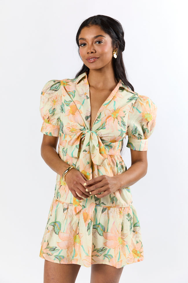 Off The Vine Women's Floral Print Front Tie Shirt Dress - Summer Casual Wrap Dress for Beach, Vacation & Date Night