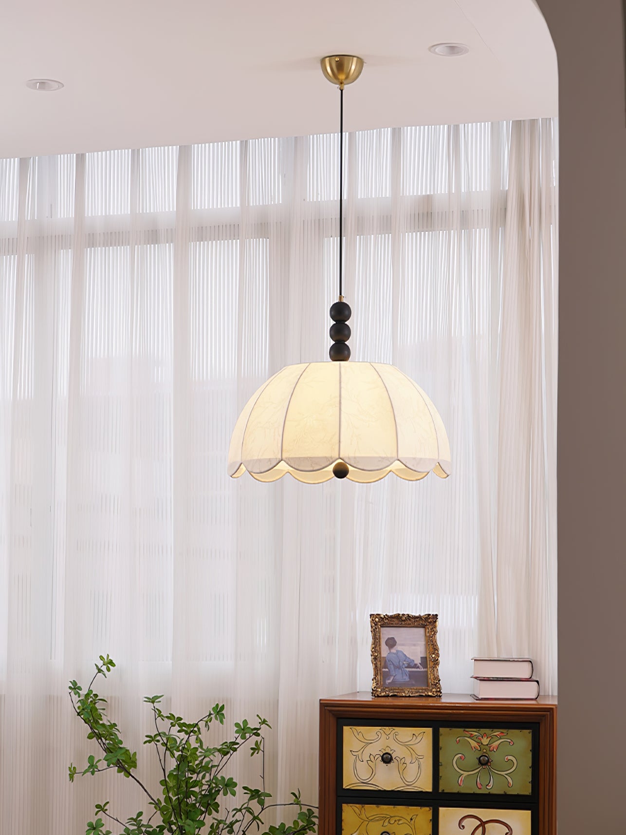 Elegant Blossom Fabric Swag Pendant Light - Adjustable Hanging Chandelier for Bedroom, Dining Room & Living Room Decor