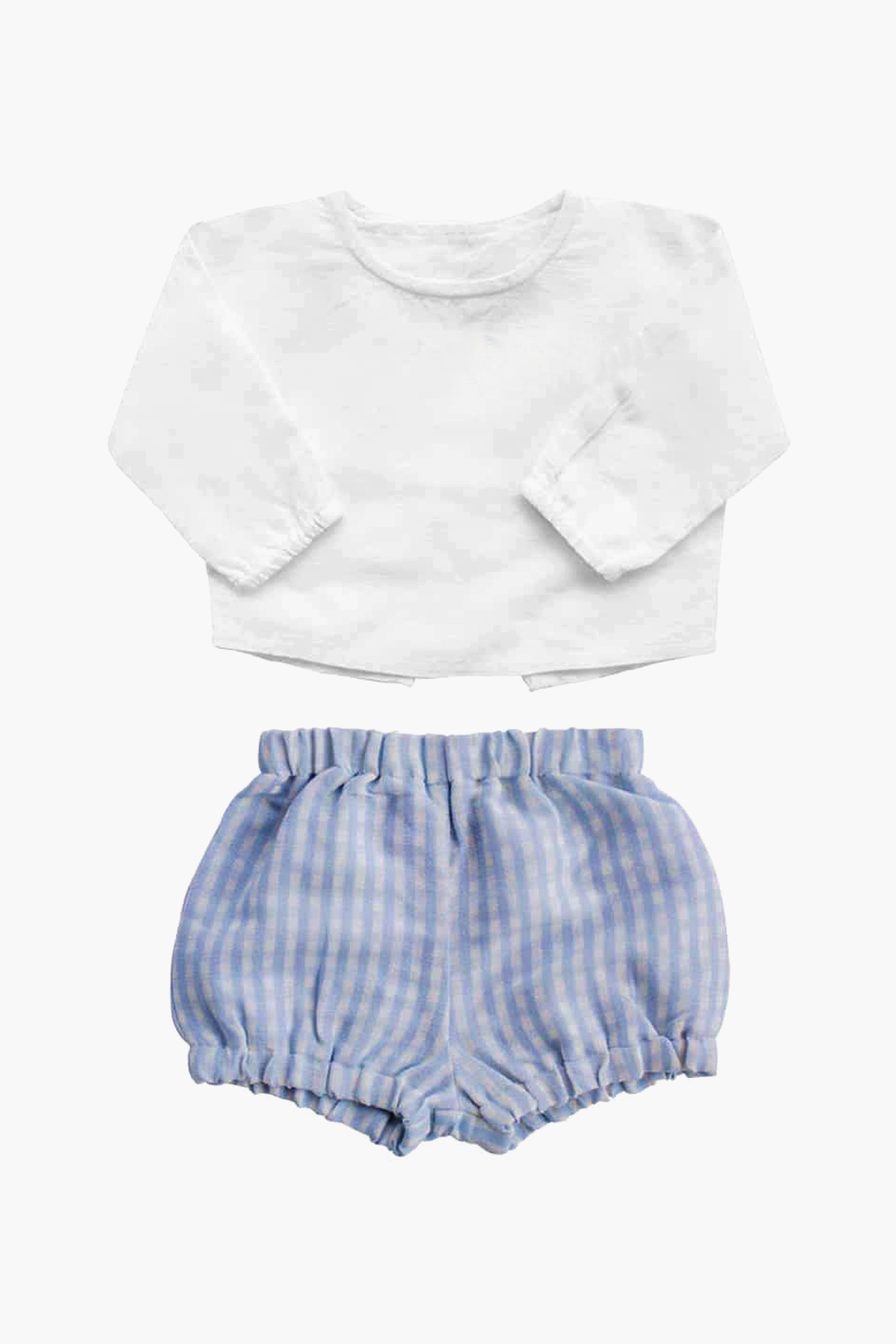 Boys White Shirt & Pale Blue Gingham Shorts Set - Stylish Summer Outfit for Kids | Perfect for Birthday Gifts, School Photos & Family Occasions