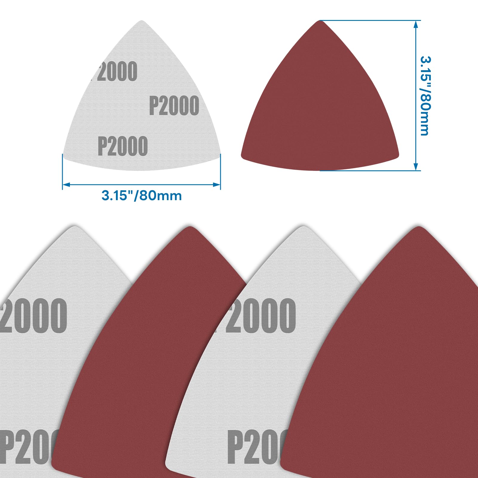 120 Pcs 2000 Grit Triangle Sanding Pads - Aluminum Oxide Multi-Tool Sandpaper for Oscillating Tools (3-1/8
