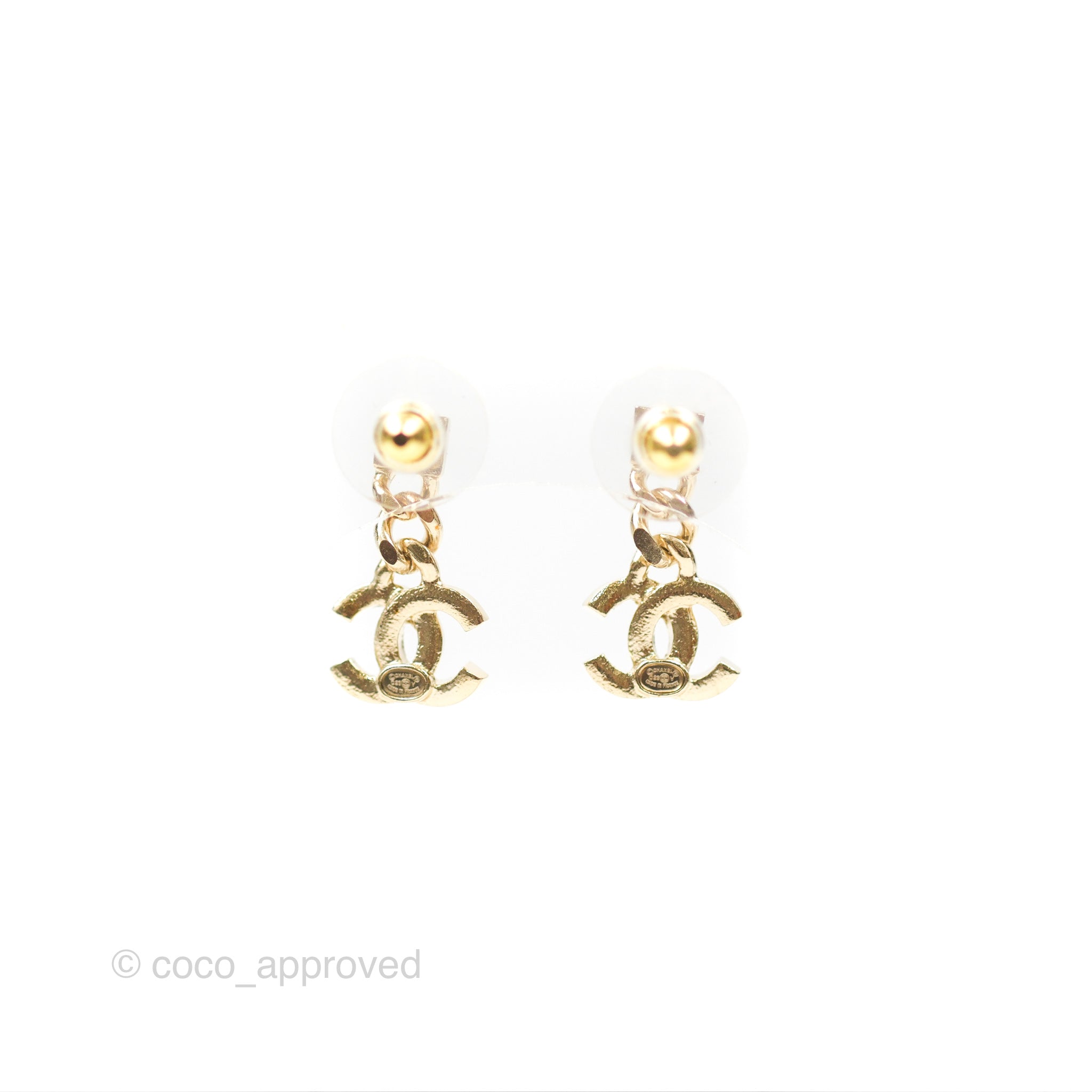 Chanel CC Crystal Drop Earrings in Gold Tone - 23V Elegant Dangling Earrings for Women | Perfect for Parties, Weddings & Evening Events