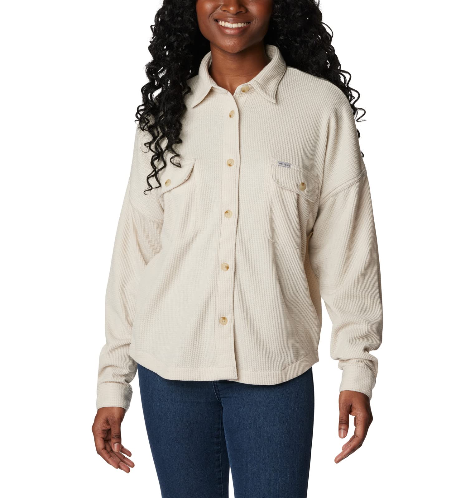 Columbia Women's Holly Hideaway Waffle Shirt Jacket - Lightweight Fleece-Lined Flannel Shirt for Outdoor Hiking & Casual Wear