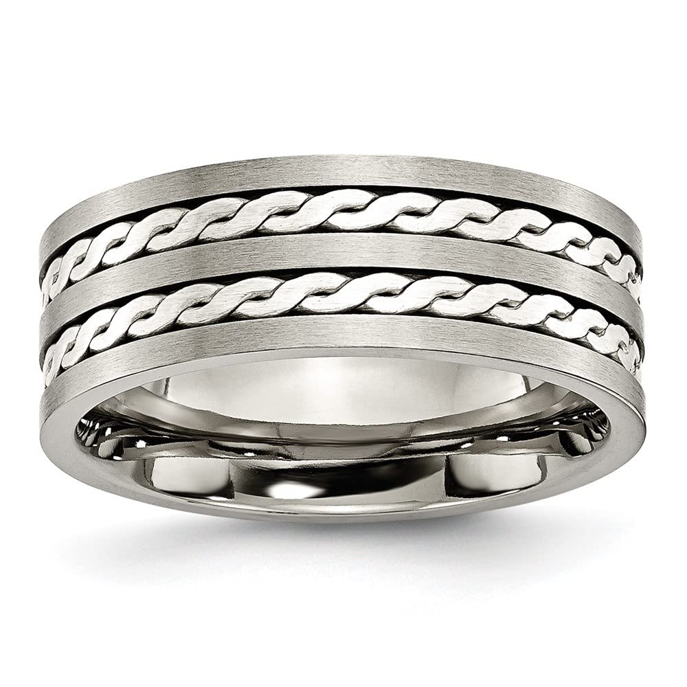 Diamond2Deal Titanium & Sterling Silver 8mm Brushed Antiqued Wedding Band Ring for Men - Durable Comfort Fit Jewelry for Engagement, Anniversary & Everyday Wear