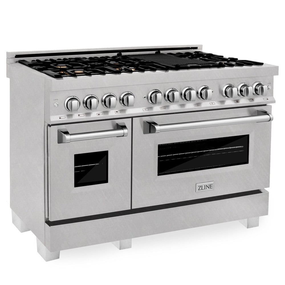 ZLINE 48-inch 6.0 cu. ft. Dual Fuel Range with Gas Cooktop & 2 Electric Ovens - Satin Stainless Steel with 6 Brass Burners (RAS SN BR 48) | Professional Kitchen Appliance for Home Chefs & Cooking Enthusiasts