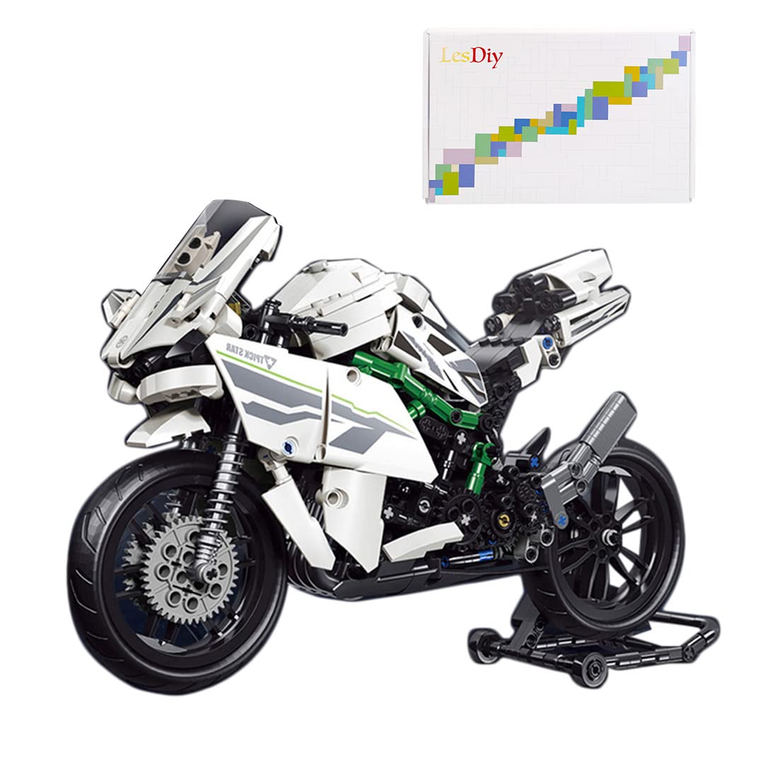 Domani Technic 800Pcs Motorcycle Building Kit - Kawasaki H2 Superbike Model, MOC Racing Motorcycle Blocks Compatible with Lego (33.8x13x21.2CM) - Perfect for STEM Learning, DIY Projects & Collector's Display