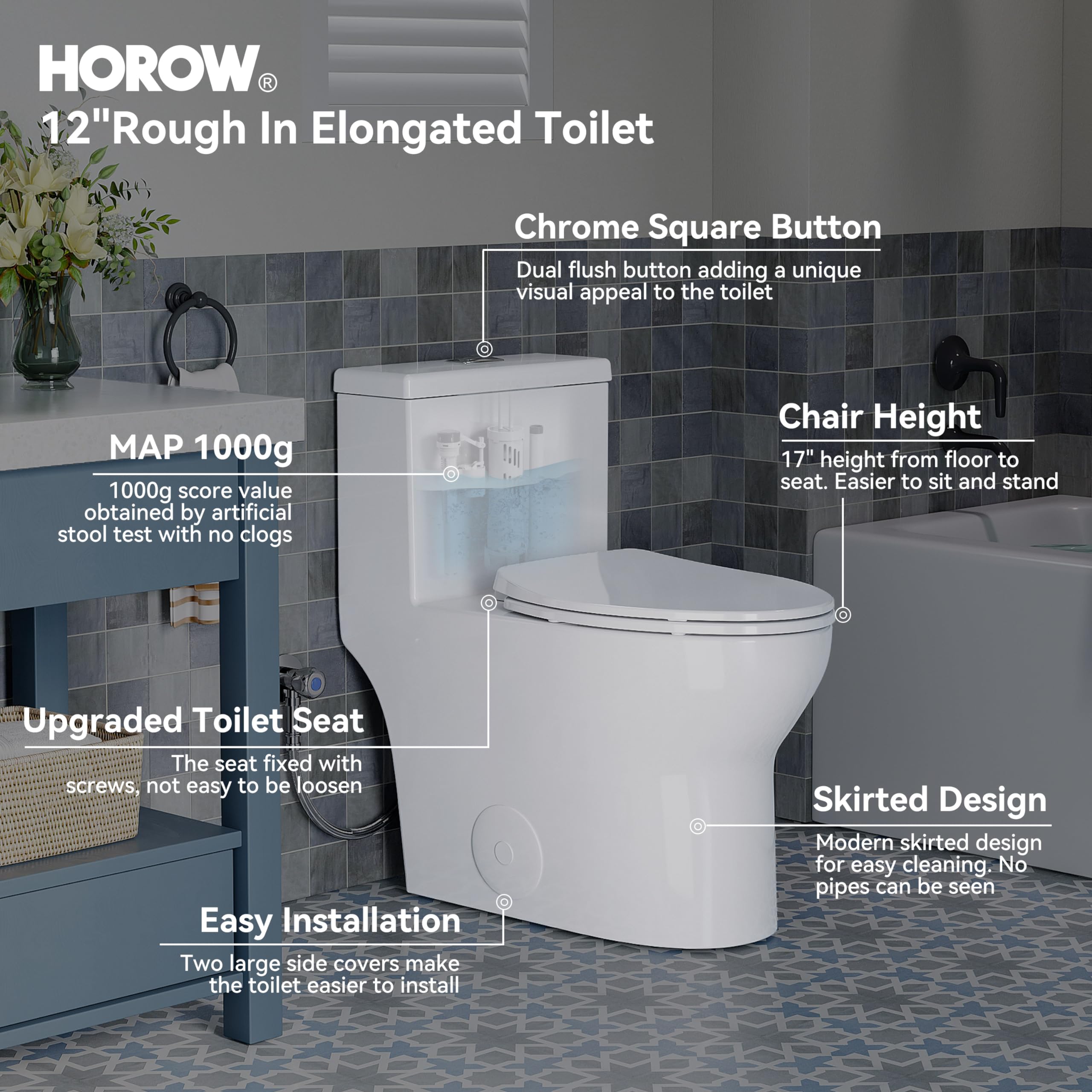 HOROW T0350W ADA Compliant One Piece Toilet - 17