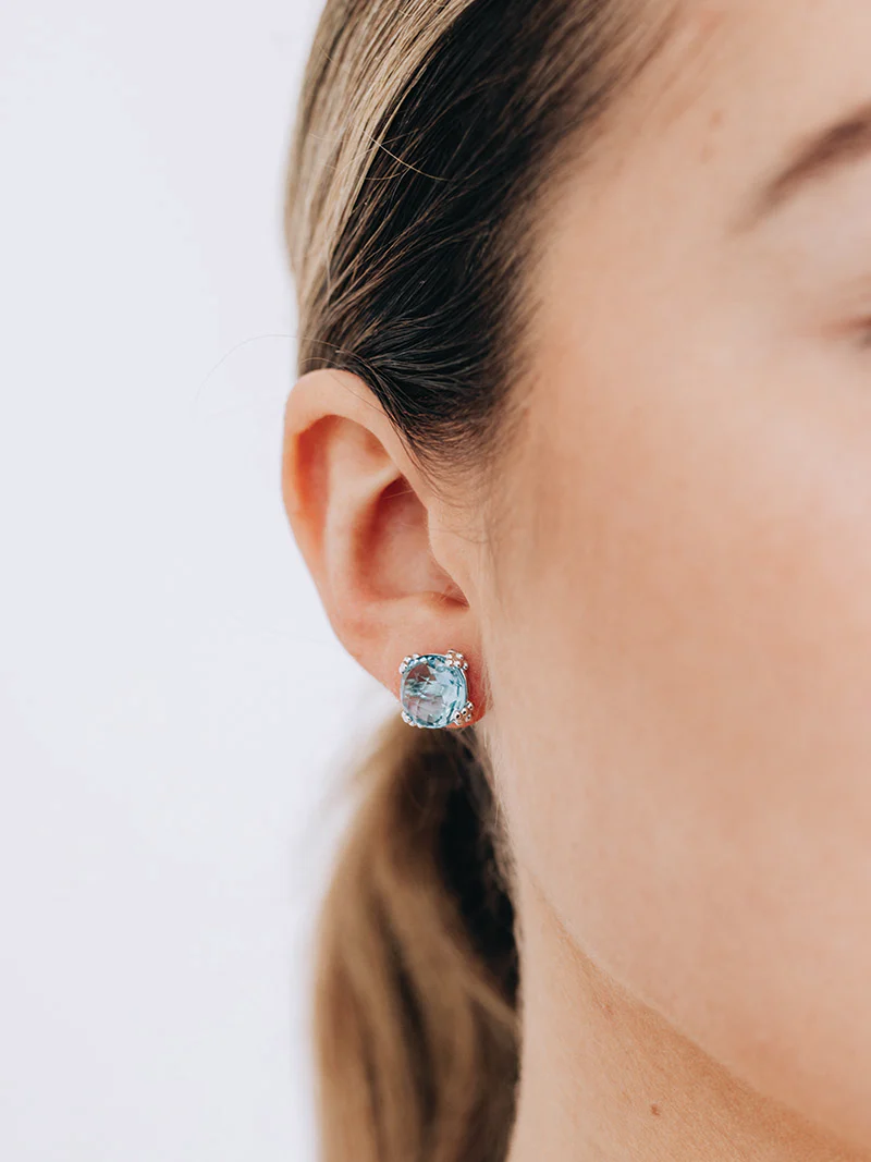 Blue Topaz & Silver Dew Drop Cluster Stud Earrings – Elegant Jewelry for Women, Perfect for Parties, Weddings & Everyday Wear