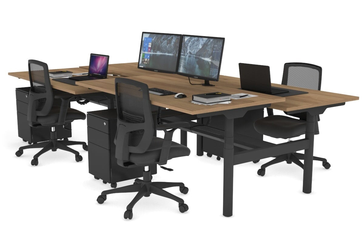 Flexi Premium Height Adjustable 4-Person H Bench Workstation - Black Frame [1400L x 800W with Cable Management] - Ideal for Office, Coworking Spaces & Home Offices