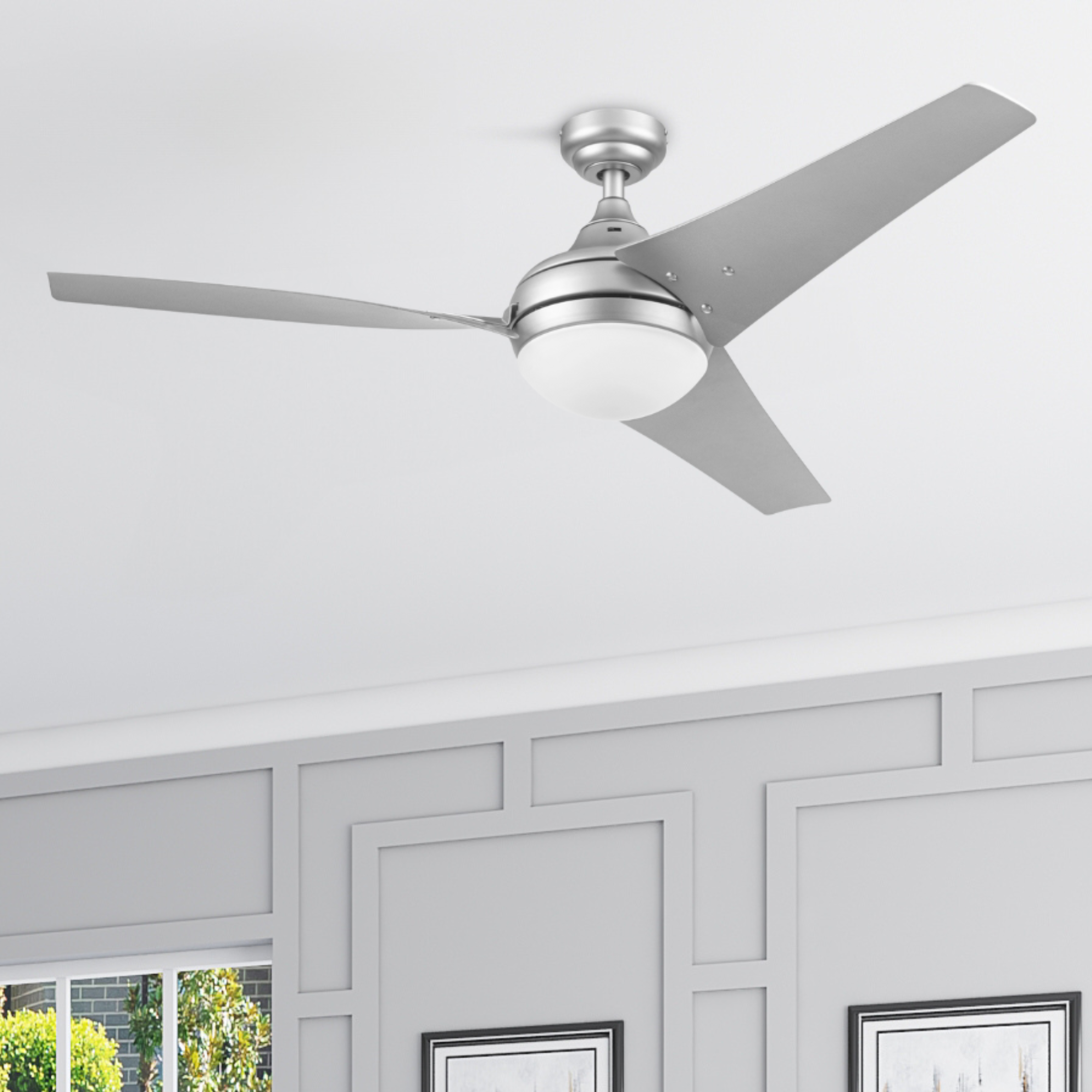 52 Inch Maxon Silver Ceiling Fan with Remote Control - Modern Cooling for Living Room, Bedroom & Office