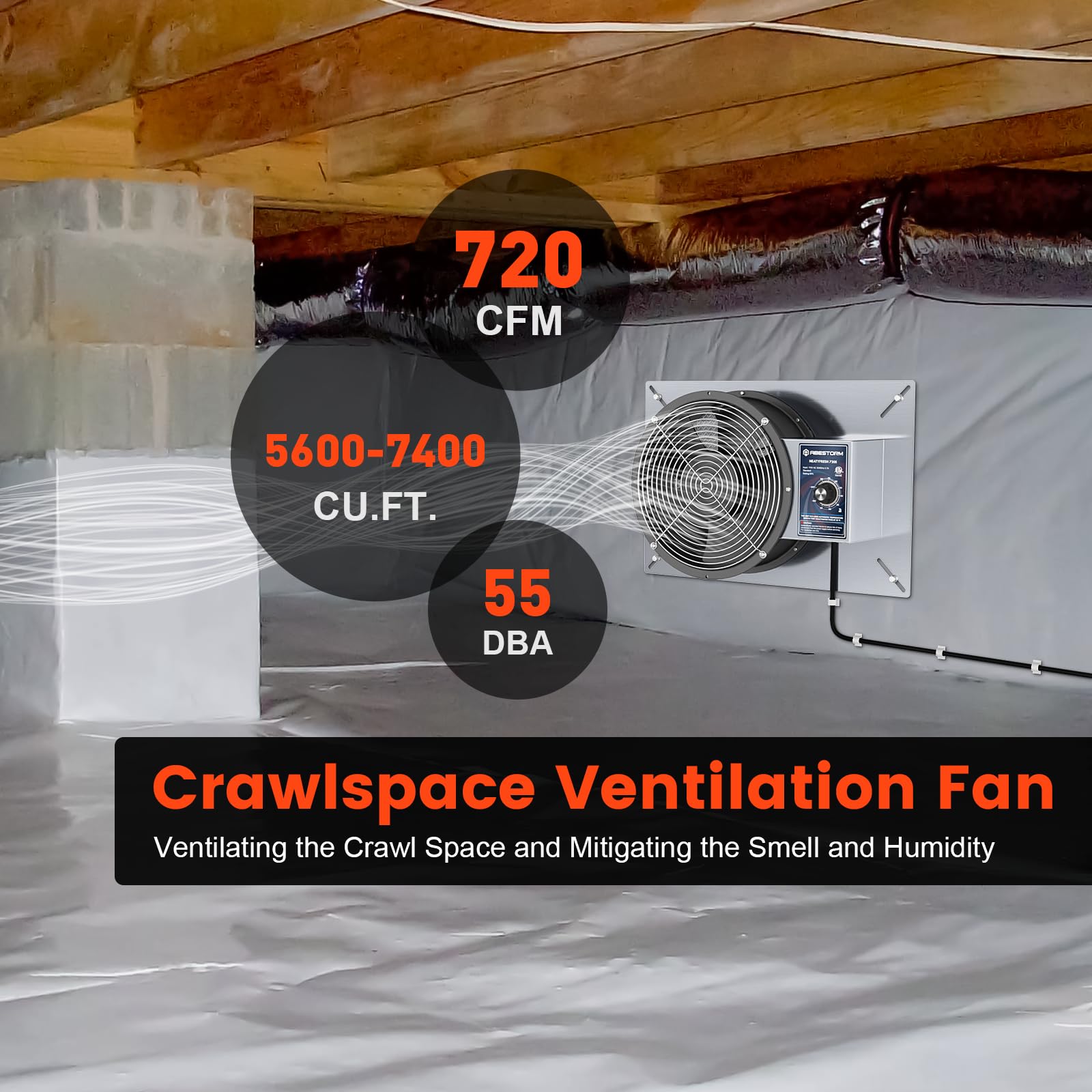 Abestorm 10-Inch 720CFM Stainless Steel Crawlspace Ventilation Fan - IP55 Rated for Basements, Attics & Garages - Freeze Protection Thermostat & Dehumidistat - Ideal for Moisture Control & Air Circulation in Crawl Spaces, Basements, and Storage Areas