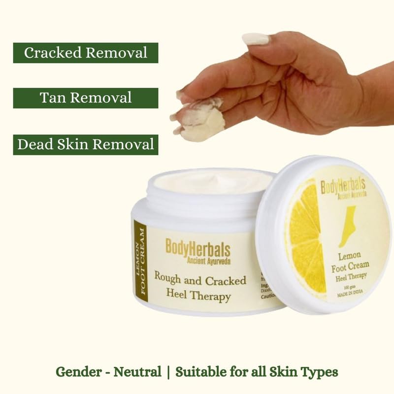 BodyHerbals Natural Foot Cream for Dry, Cracked Heels - Moisturizing Treatment with Shea Butter, Beeswax & Lemon | Callus & Cracked Skin Repair | Paraben & Sulfate Free | Men & Women | All Skin Types | Perfect for Nightly Foot Care & Pedicure Prep