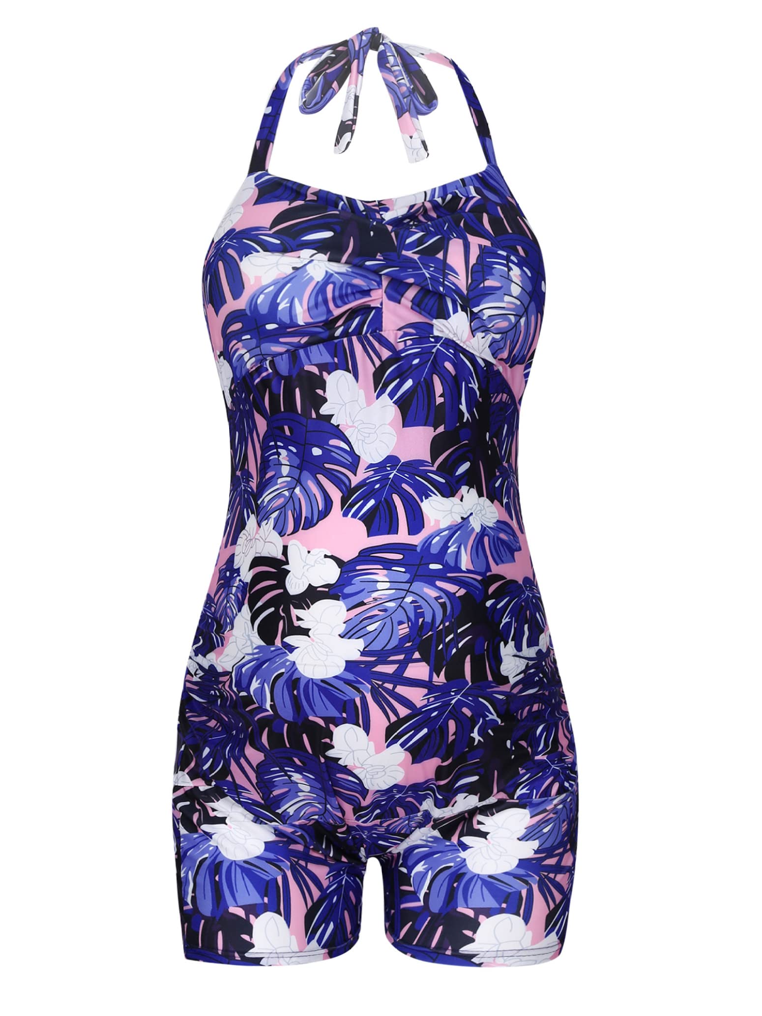 Maternity Ruched One Piece Swimsuit - Halter Boyleg Pregnancy Monokini Bathing Suit for Women | Perfect for Beach, Pool & Maternity Photoshoots