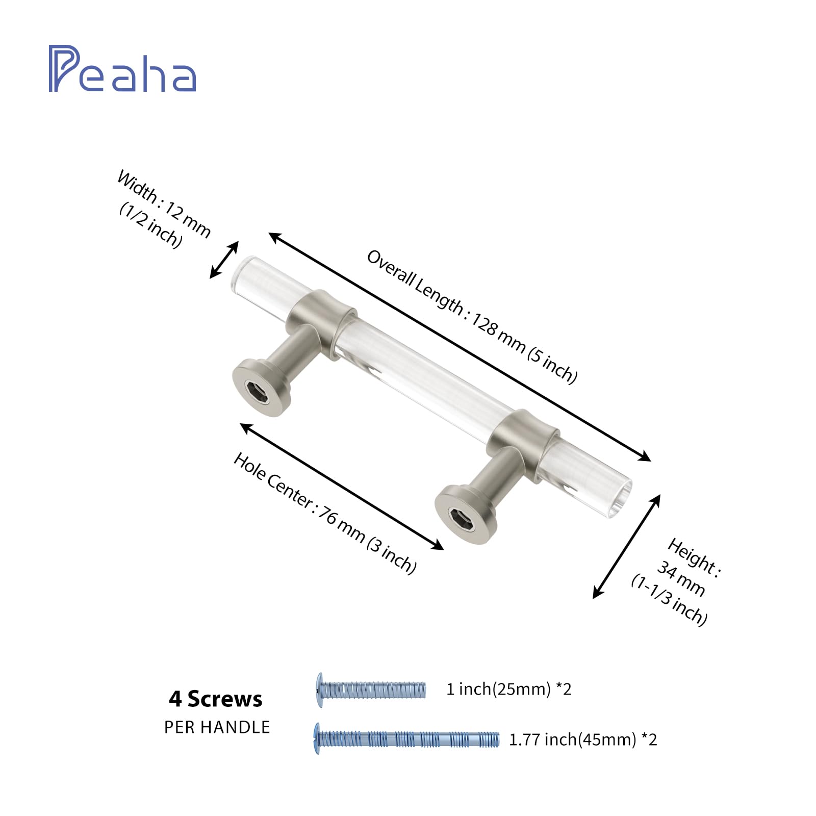 Peaha 50 Pack Brushed Nickel Cabinet Handles - 3
