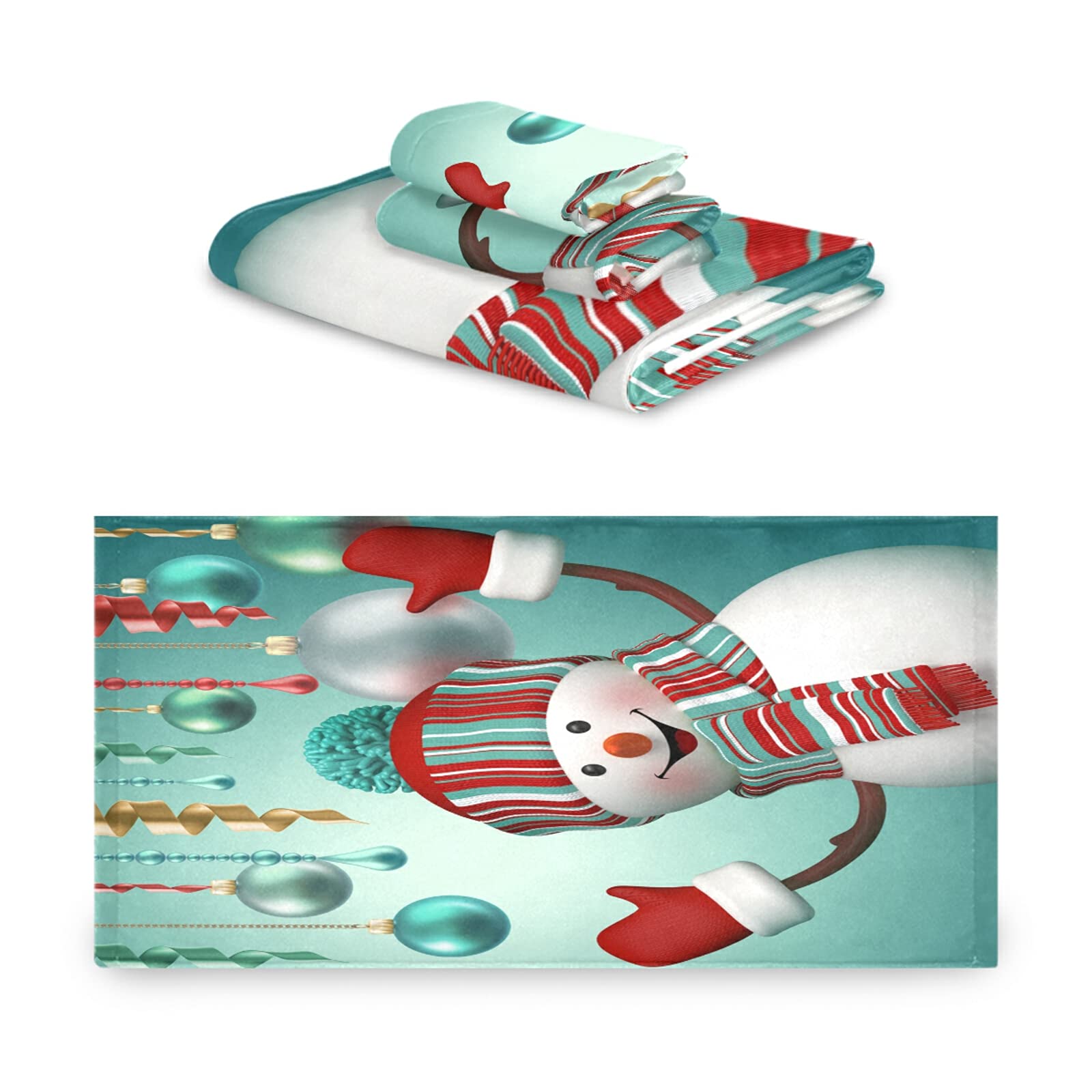 ALAZA Christmas Snowman Bath Towel Set - Luxury 3-Piece Decorative Towel Set (1 Bath Towel, 1 Hand Towel, 1 Washcloth) - Ultra Soft & Absorbent for Bathroom, Hotel, Gym, Yoga & Spa - Perfect for Holiday Decor & Cozy Winter Baths