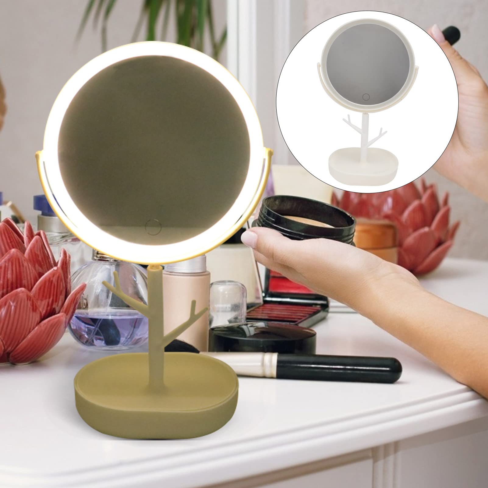 FOMIYES LED Travel Makeup Mirror with Adjustable Lighting - Foldable Portable Vanity Mirror for Home, Bathroom & Travel - Perfect for Makeup Application, Skincare Routine and On-the-Go Touch Ups (White)