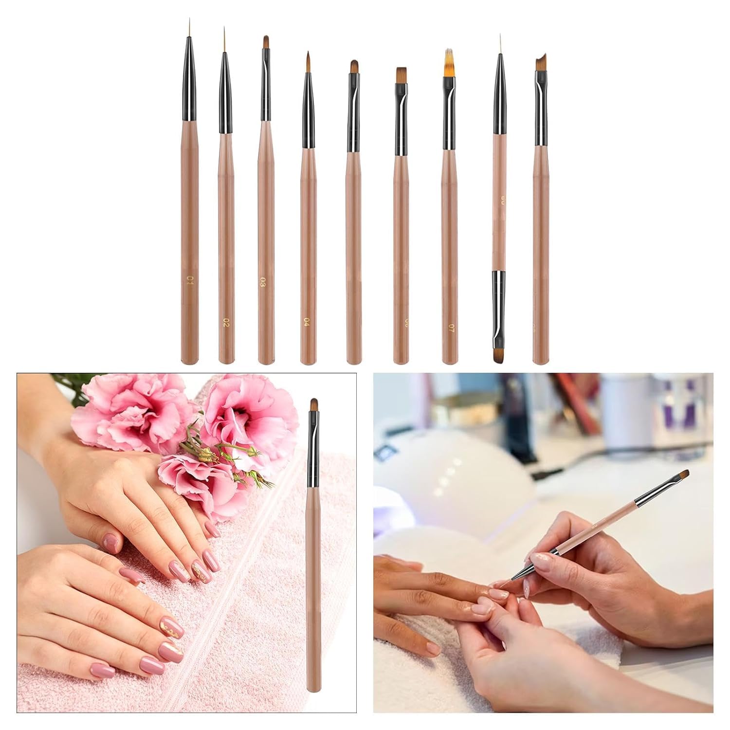 Kreative Kraft 9-Piece Nail Art Brush Set - Professional Nail Design Tools for Salon & Home Manicure - Perfect for Acrylic, Gel Polish & Nail Art Designs
