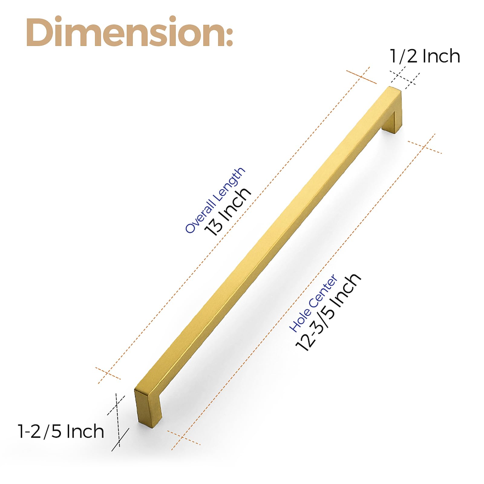 Ravinte 18 Pack 12-3/5 Inch Brushed Brass Square Cabinet Handles & Drawer Pulls - Durable Kitchen Cabinet Hardware for Modern Cabinets, Cupboards & Furniture (Perfect for Home Renovation & DIY Projects)