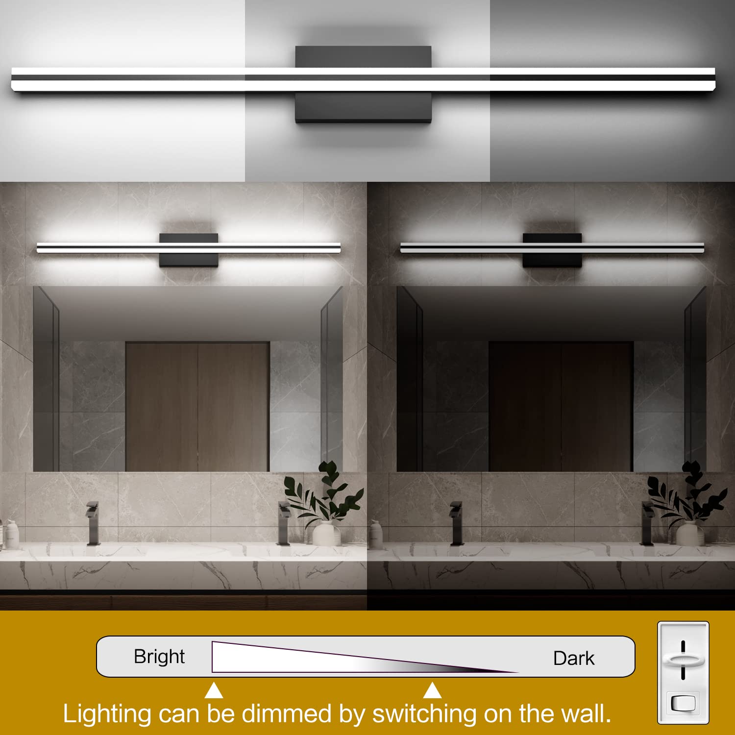 SOLFART Modern Dimmable LED Bathroom Vanity Lights - Matt Black Over Mirror Light Fixtures for Makeup, Shaving & Grooming