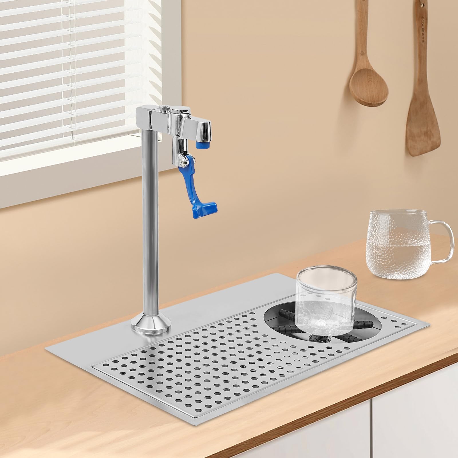 Commercial Stainless Steel Cup Rinser with Faucet - Bar Glass Washer for Wine, Coffee & Stemware - Perfect for Cafes, Milk Tea Shops & Restaurants (Silver) | Fast Cleaning Solution for Busy Bars & Food Service