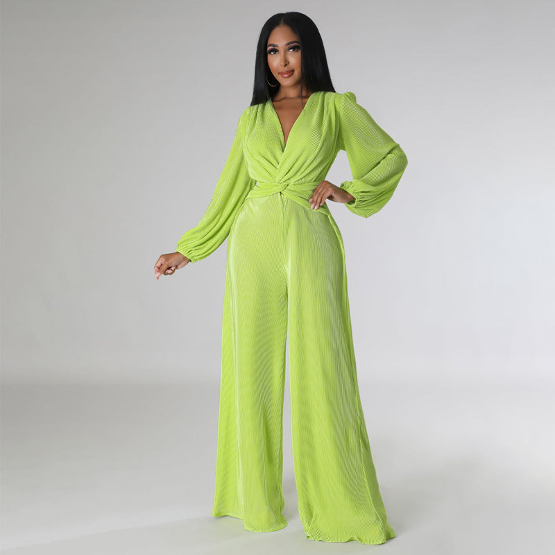 Stylish Long Sleeve Wide Leg Jumpsuit for Women - Trendy One Piece Romper with Pockets | Perfect for Casual Outings, Office Wear & Fall Fashion