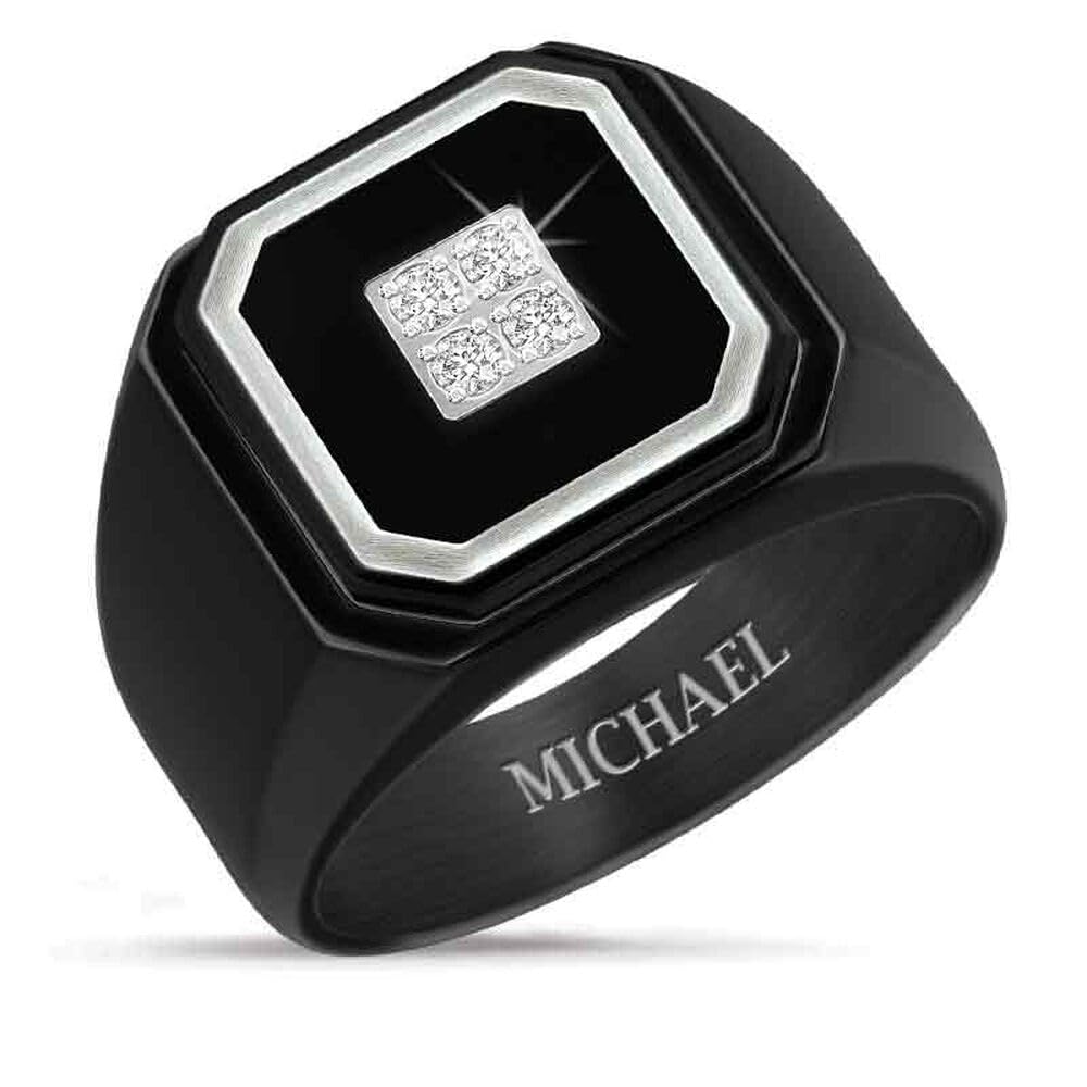 Black Ice Men's Diamond Personalized Ring - Size 10 (4683-0014) | Custom Engraved Wedding Band, Anniversary Gift for Him, Promise Ring for Boyfriend