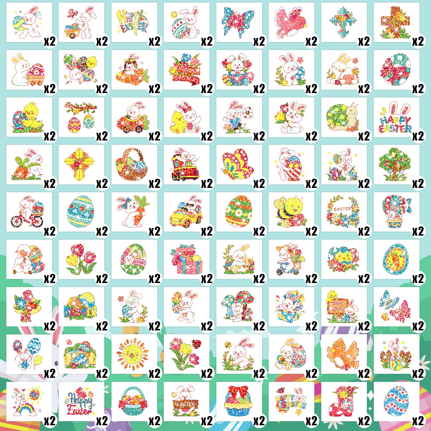 408-Piece Easter Temporary Tattoos for Kids - Glitter Bunny & Egg Stickers for Boys & Girls | Easter Basket Fillers, Spring Party Favors, Goodie Bag Stuffers | Perfect for Easter Egg Hunts, Classroom Rewards & Birthday Party Activities