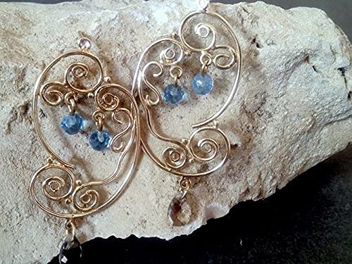 Blue Topaz & Smoky Quartz Vintage Dangle Earrings – Elegant Chandelier Bridal Jewelry for Weddings & Special Occasions