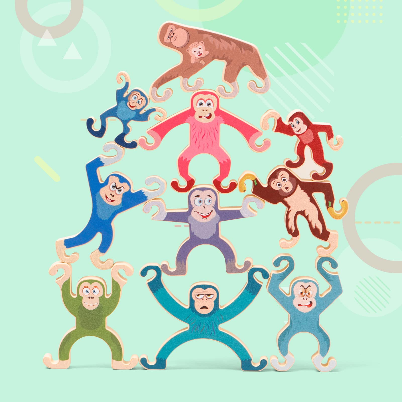 Haakaa Monkey Stacking Toys Set - 12PCS Food Grade Silicone Stacking Blocks for Kids Ages 3-6 | Educational STEM Building Toys, Balance Game & Preschool Learning Gift | Perfect for Classroom, Playroom & Birthday Parties