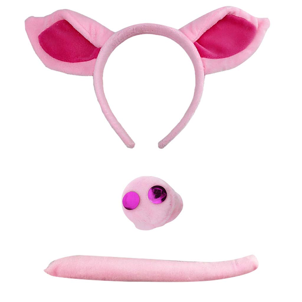 Pink Pig Headband Ears and Tail Set - Cute Halloween Costume Accessories for Women & Kids - Perfect for Halloween Party, Cosplay, and Home Decorations