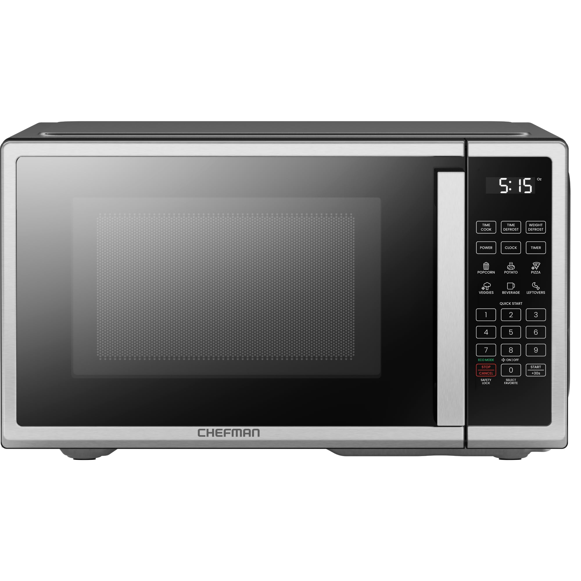 Chefman 0.7 Cu. Ft Stainless Steel Countertop Microwave Oven - 700W Digital Microwave with 6 Auto Menus, 10 Power Levels, Eco Mode & Child Lock - Perfect for Small Kitchens, Dorms & Offices