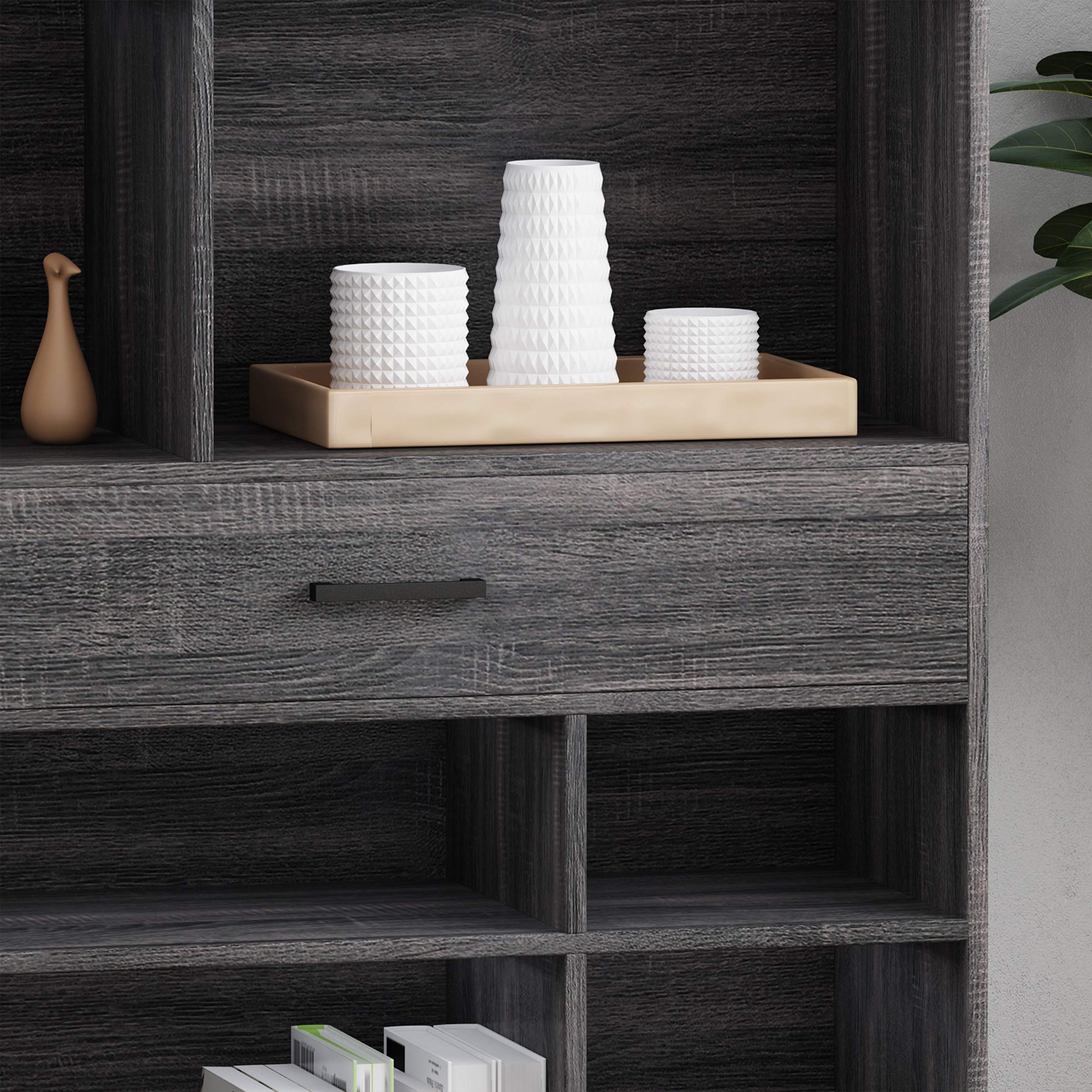 GDFStudio Contemporary Faux Wood Cube Unit Bookcase - Dark Gray & Black Storage Shelf for Living Room, Bedroom, Office | Modern Bookshelf & Display Organizer