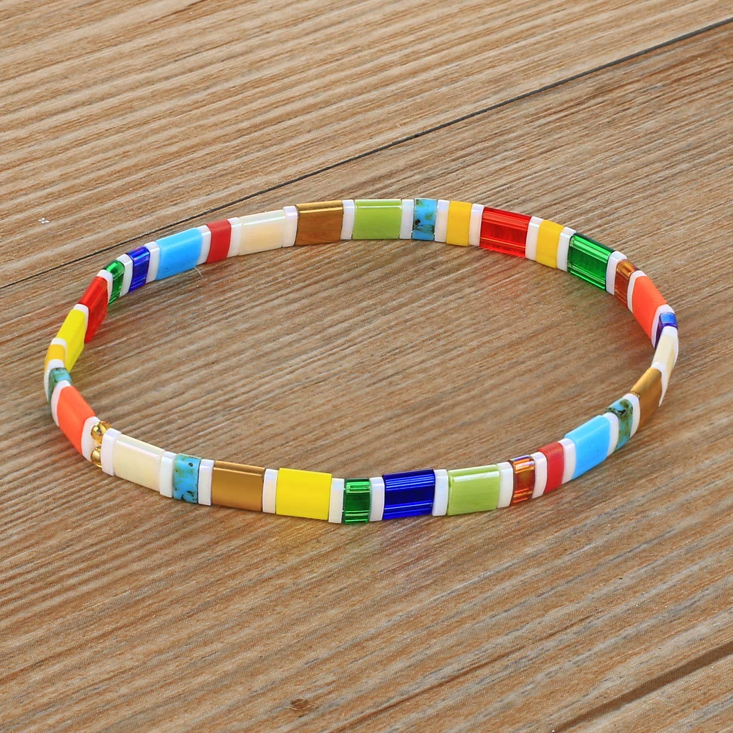 KELITCH Women's Tila Beads Charm Bracelet - Stretchable Wrap Friendship Bracelet in Candy Colors for Everyday Wear, Gift Giving & Boho Fashion Accessories